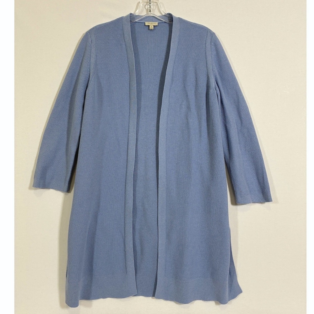 Talbots Womens M Blue Textured Knit Open Front Cardigan Sweater BD5349